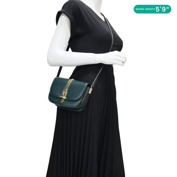 Gucci  Sylvie 1969 Mini Leather Shoulder Bag Green 615965 - Picture 2 of 12